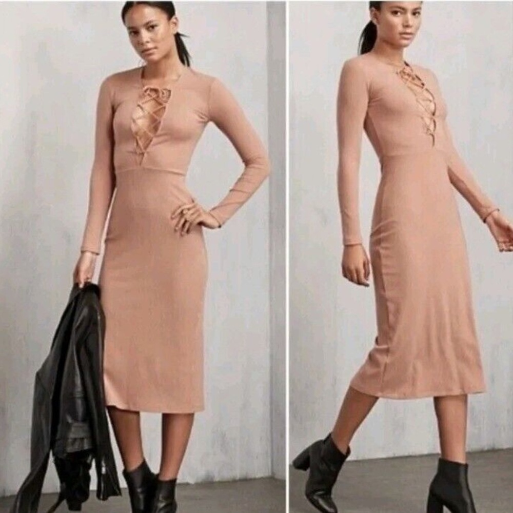 Reformation Blush Lace-Up Midi Dress M Ribbed